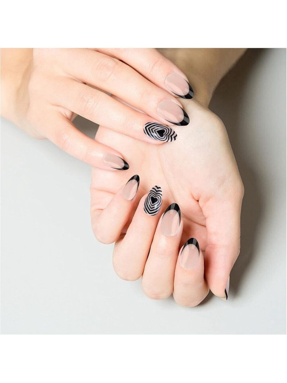 24 Pieces Colour Black and Nude French FalsePress-On Nails Ballerina Shaped
